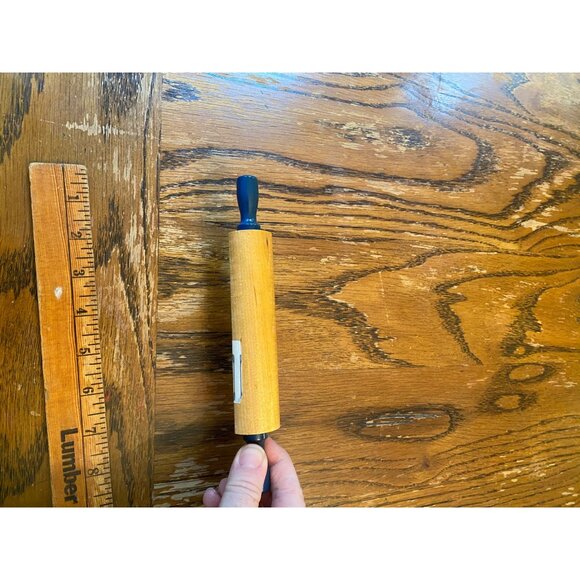 Vintage Hand Painted Miniature Wooden Rolling Pin W/ Blue Handles & Rose Design - Picture 5 of 5